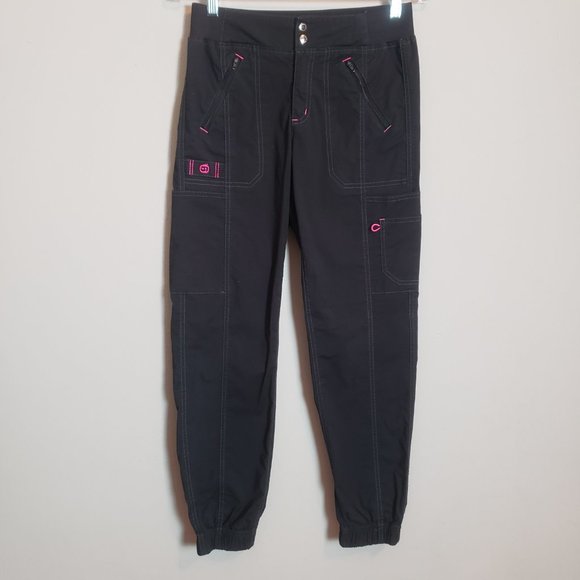 WonderWink WonderFlex Black Embroidered V-Neck Cargo Zip Jogger Scrub Set Small - Picture 7 of 15